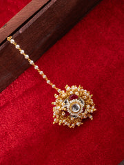 Gold-Plated Kundan Studded And Beaded Maang Tikka