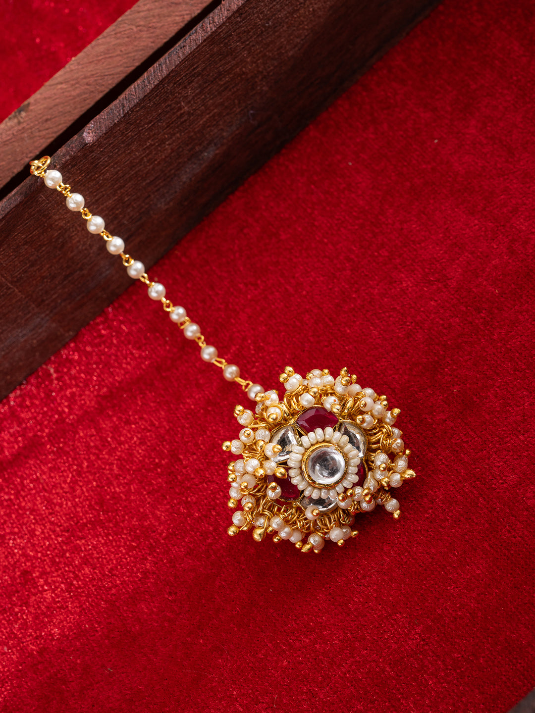 Gold-Plated Kundan Studded And Beaded Maang Tikka
