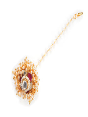 Gold-Plated Kundan Studded And Beaded Maang Tikka
