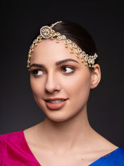 Gold-Plated Kundan Studded & Pearls Beaded Maang Tikka