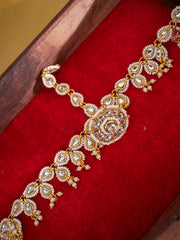Gold-Plated Kundan Studded & Pearls Beaded Maang Tikka