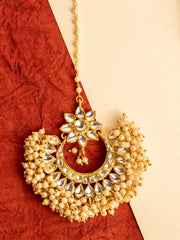 Gold-Plated Kundan Studded & Pearls Beaded Maang Tikka