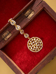 Gold-Plated Kundan Studded & Pearls Beaded Maang Tikka