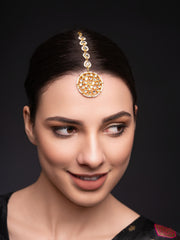 Gold-Plated Kundan Studded & Pearls Beaded Maang Tikka