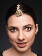Gold-Plated Kundan Studded & Pearls Beaded Maang Tikka