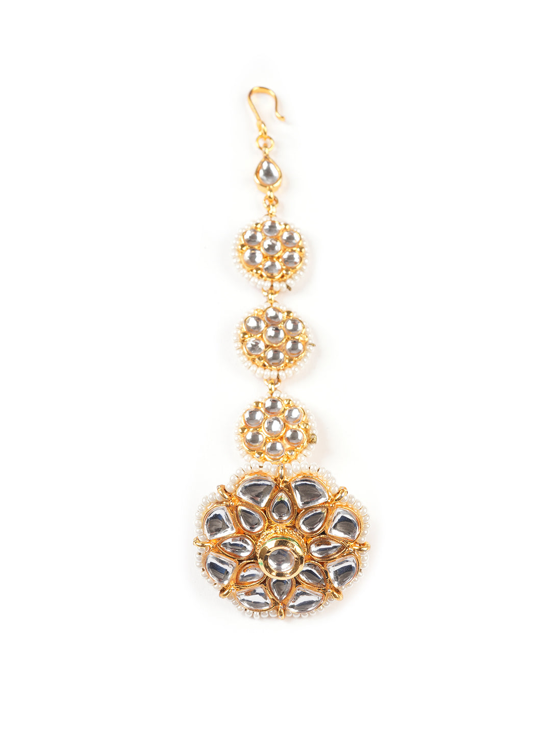 Gold-Plated Kundan Studded & Pearls Beaded Maang Tikka