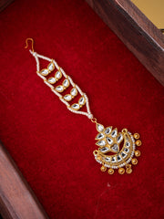 Gold-Plated Kundan Studded & Pearls Beaded Maang Tikka