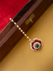 Gold-Plated Kundan Studded & Pearls Beaded Maang Tikka