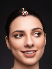 Gold-Plated Kundan Studded & Pearls Beaded Maang Tikka