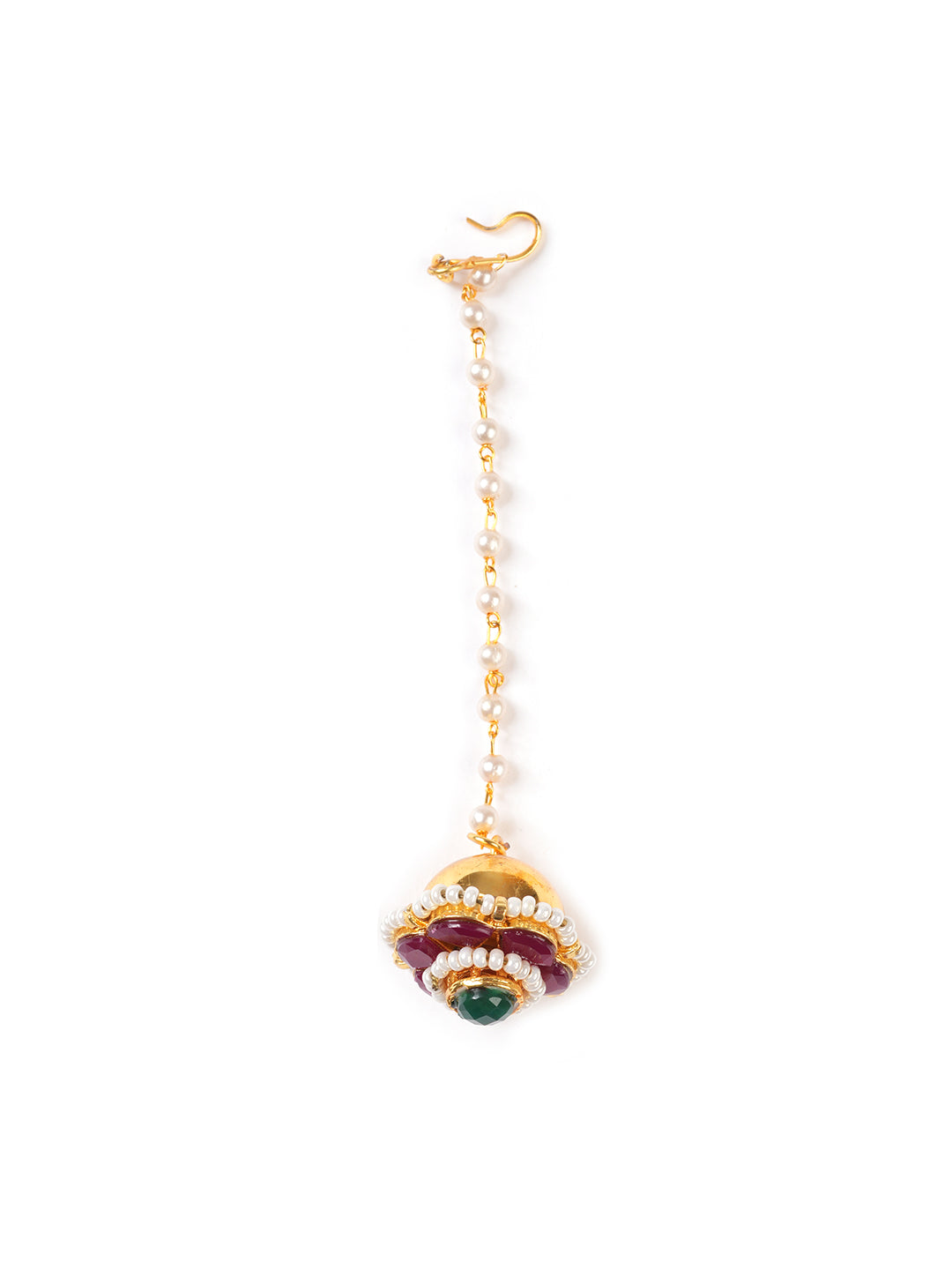 Gold-Plated Kundan Studded & Pearls Beaded Maang Tikka