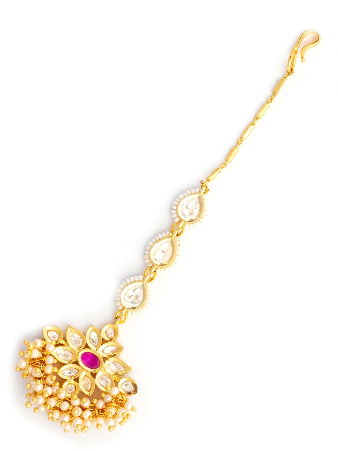 Gold-Plated Kundan Studded & Pearls Beaded Maang Tikka