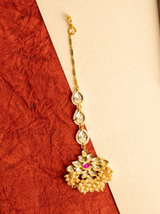 Gold-Plated Kundan Studded & Pearls Beaded Maang Tikka