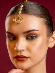 Gold-Plated Kundan Studded & Pearls Beaded Maang Tikka