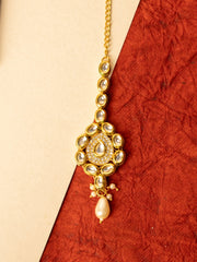 Gold-Plated American Diamond Studded Maang Tikka Head Jewellery