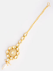Gold-Plated American Diamond Studded Maang Tikka Head Jewellery