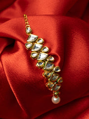 Gold-Plated Kundan Studded & Pearls Beaded Maang Tikka