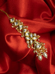 Gold-Plated Kundan Studded & Pearls Beaded Maang Tikka