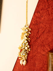 Gold-Plated Kundan Studded & Pearls Beaded Maang Tikka