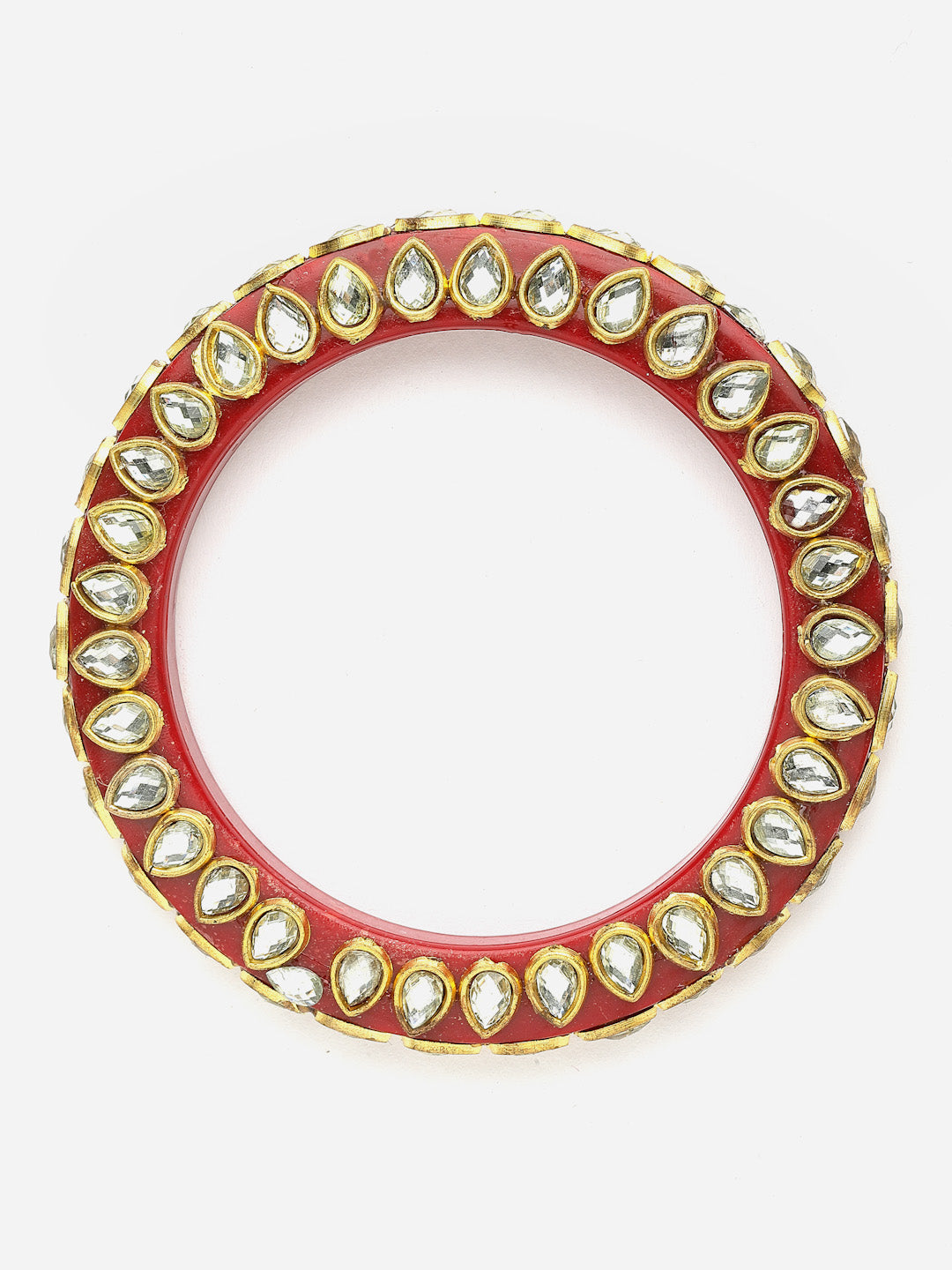 Set Of 38 Gold-Plated Red CZ & Pearl Studded Bnagles