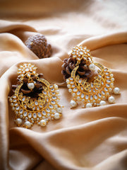 Gold-Plated Kundan & Pearl Studded Classic Chandbali Earrings