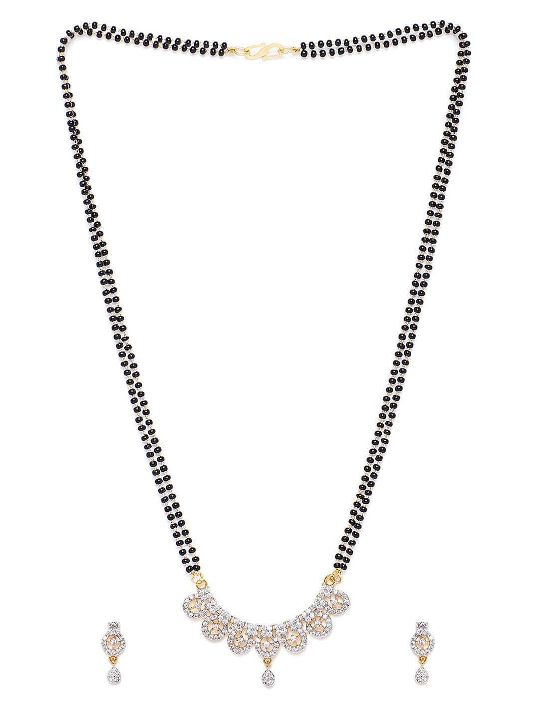 Gold-Plated & White CZ Stone-Studded Mangalsutra With Earrings