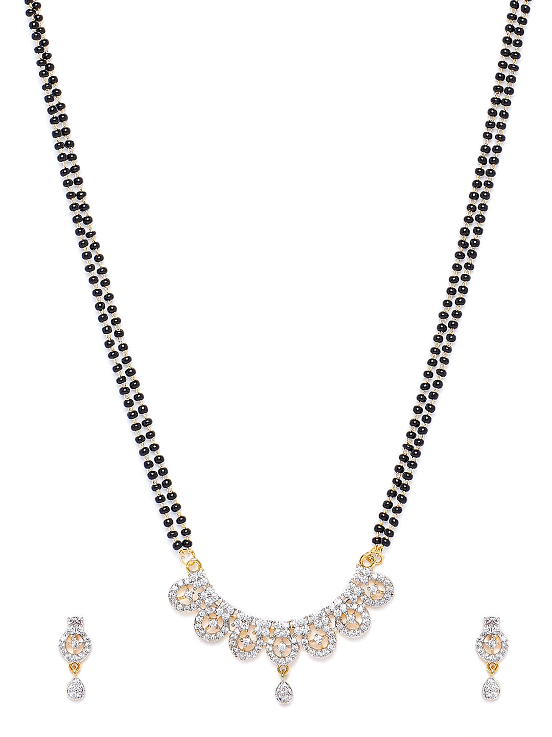 Gold-Plated & White CZ Stone-Studded Mangalsutra With Earrings