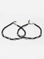 Set Of 2 Silver-Plated Black Beaded Floral Handcrafted Anklets