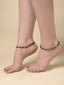 Set Of 2 Silver-Plated Black Beaded Floral Handcrafted Anklets
