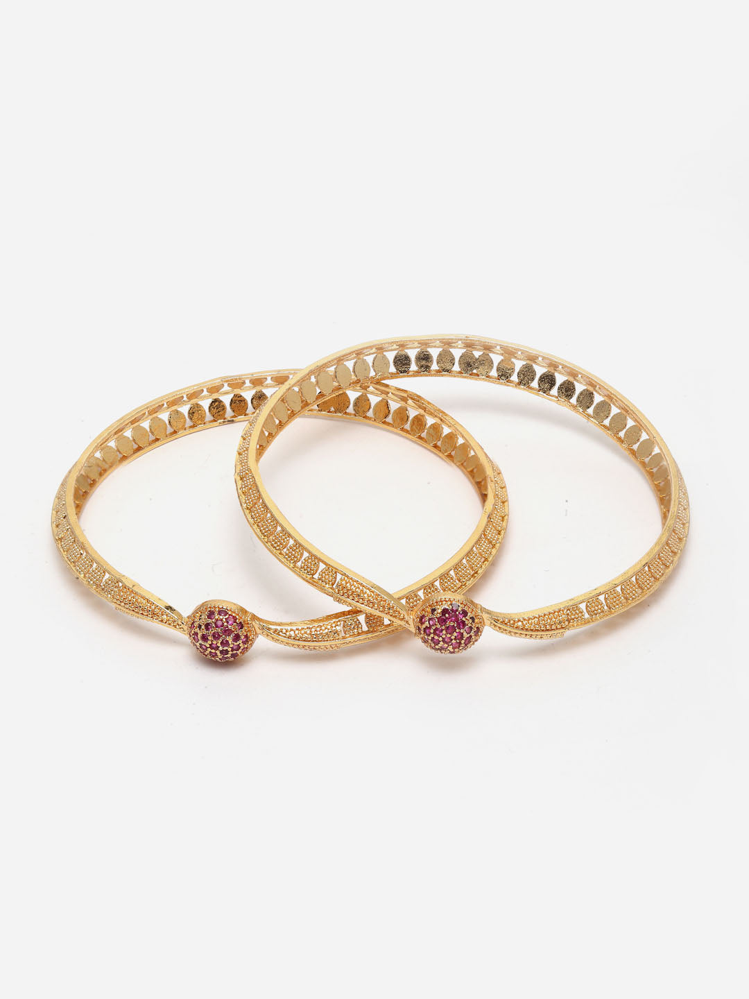 Set of 2 Gold-Plated Pink Stone-Studded Handcrafted Bangles