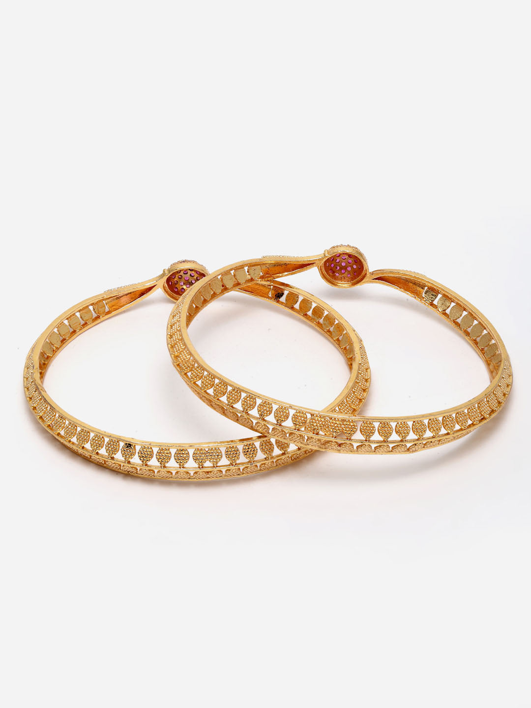 Set of 2 Gold-Plated Pink Stone-Studded Handcrafted Bangles