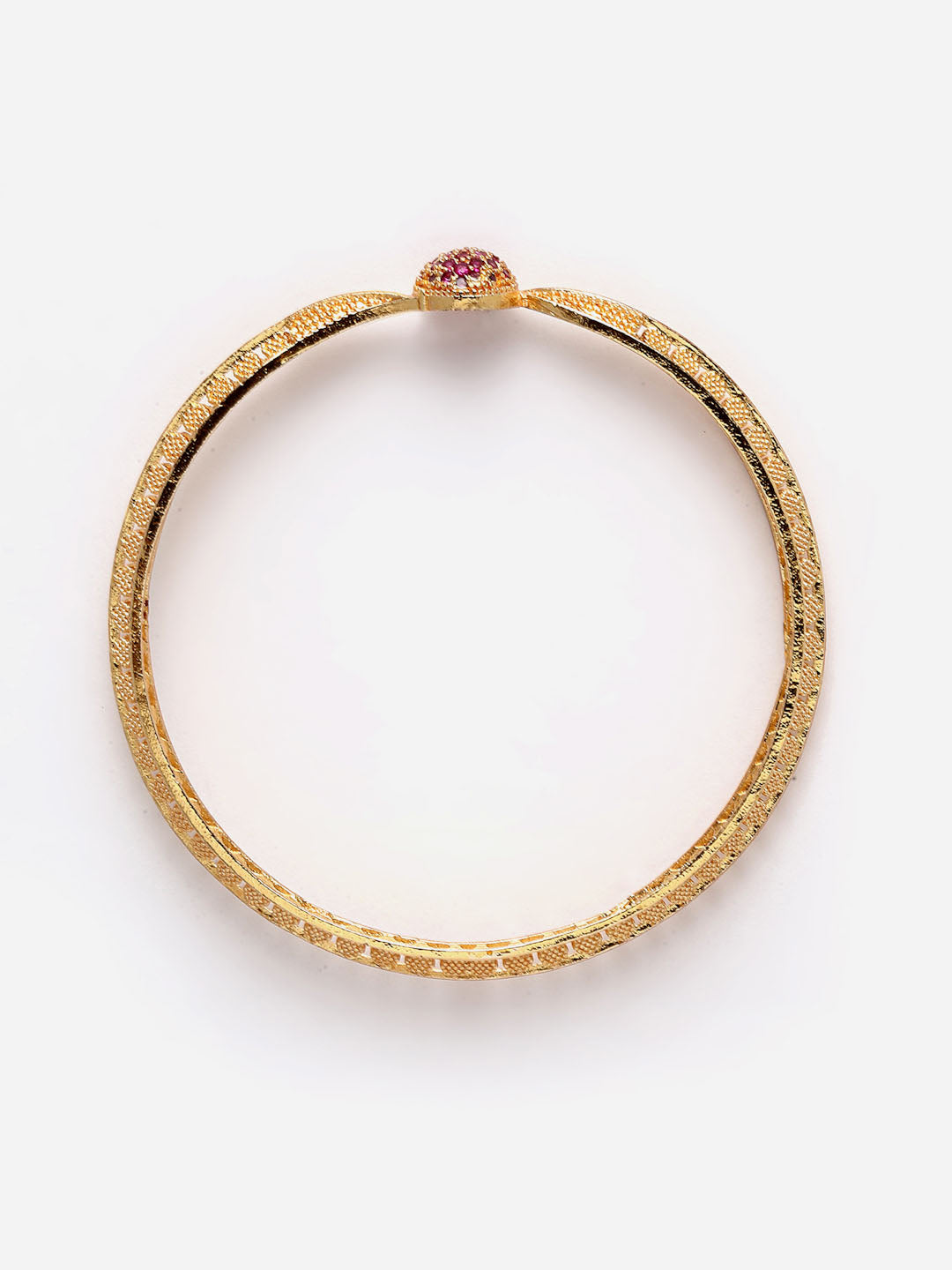 Set of 2 Gold-Plated Pink Stone-Studded Handcrafted Bangles