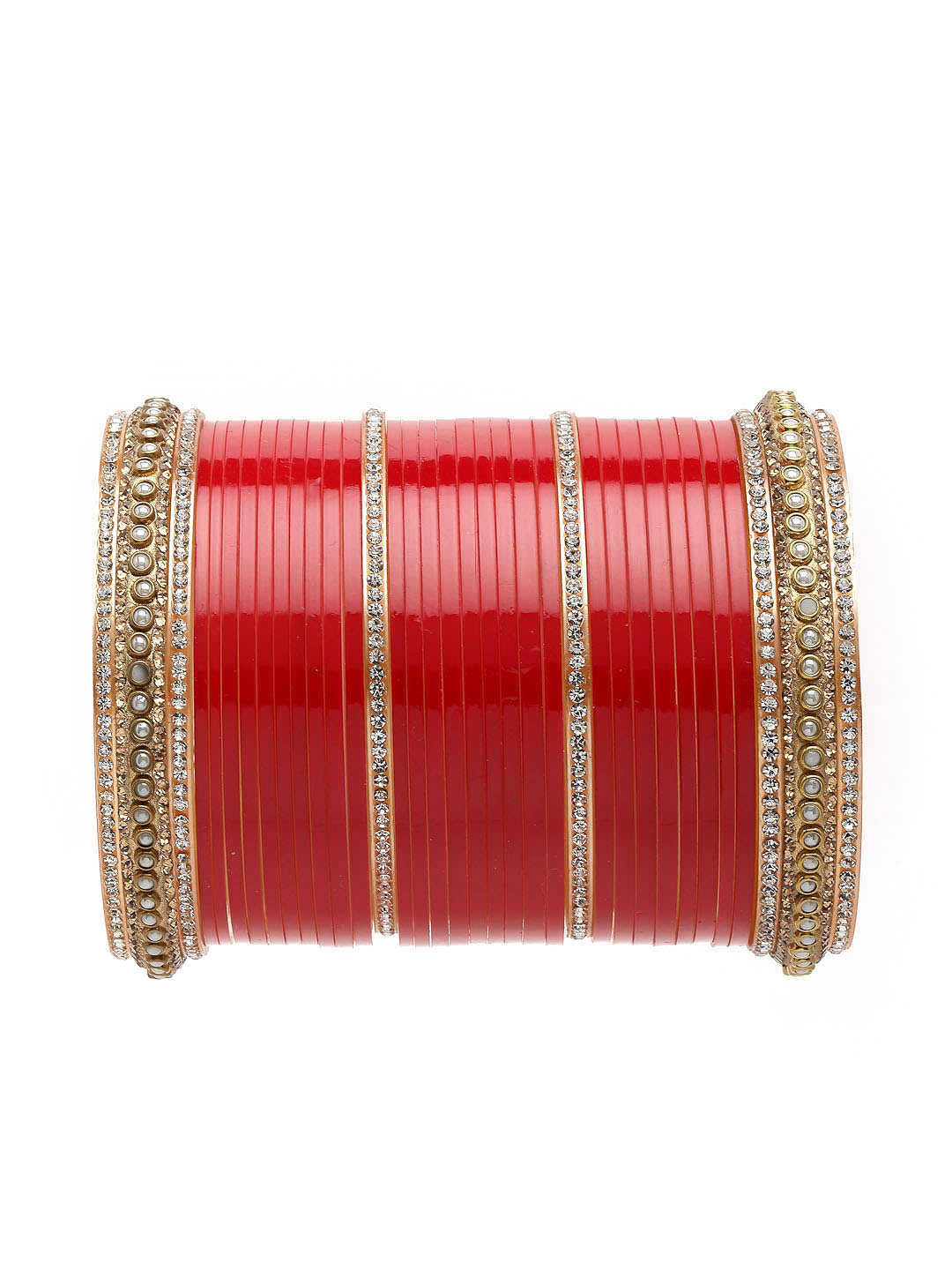 Set of 72 Gold-Plated Red AD-Studded Bangle