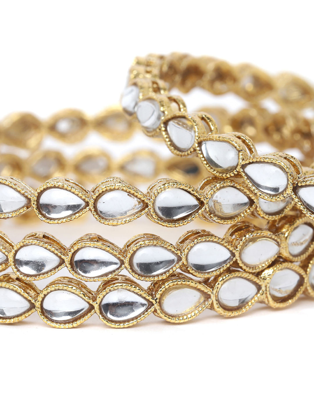Set of 4 Gold-Plated Kundan Studded Handcrafted Patterned Bangles