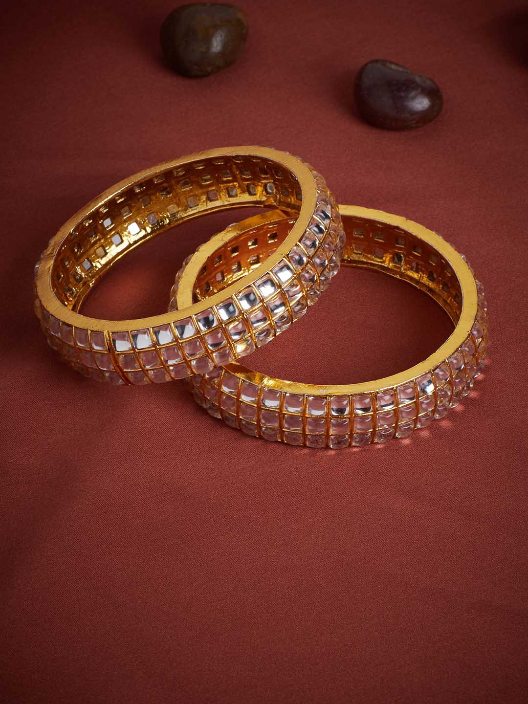 Set of 2 Gold-Plated Kundan Studded Handcrafted Bangles