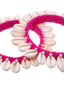 Set Of 2 Pink & Off-White Silk Thread Shell Handcrafted Bangles