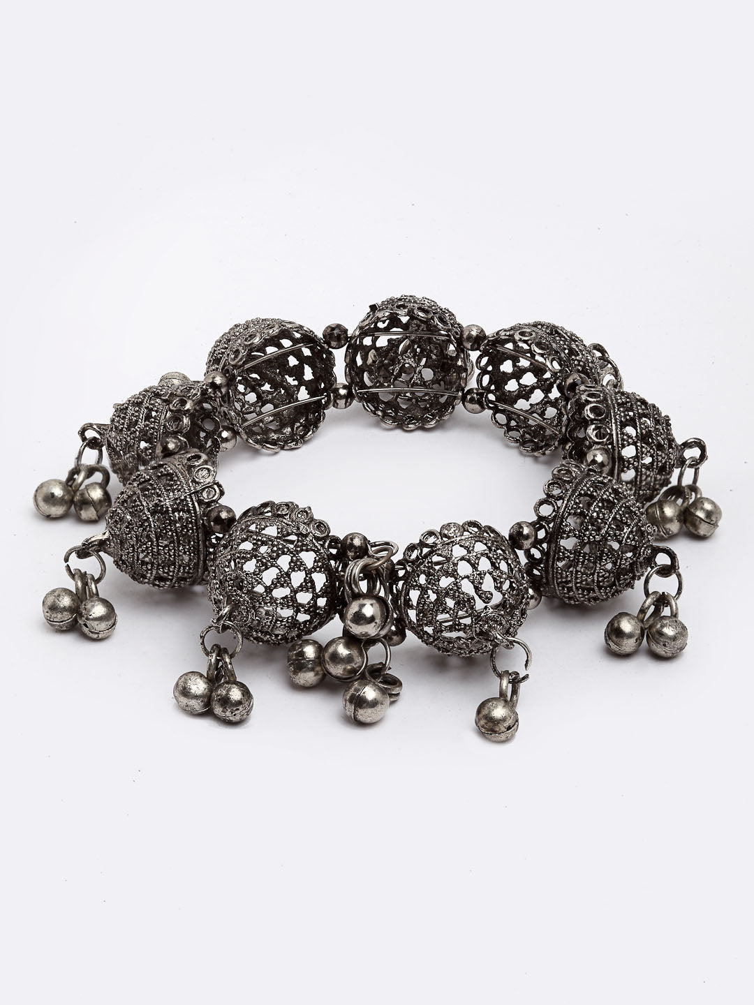 Oxidized Silver-Toned Jhumka Ghungroo Bangle