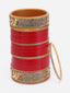 Gold-Plated Red & White CZ-Studded Chuda Set Of 66