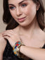 Set Of 6 Gold-Toned Red & Blue Enamelled Handcrafted Bangles