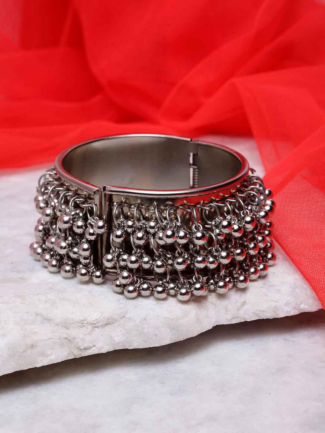 Silver-Toned Handcrafted Oxidised Bracelet