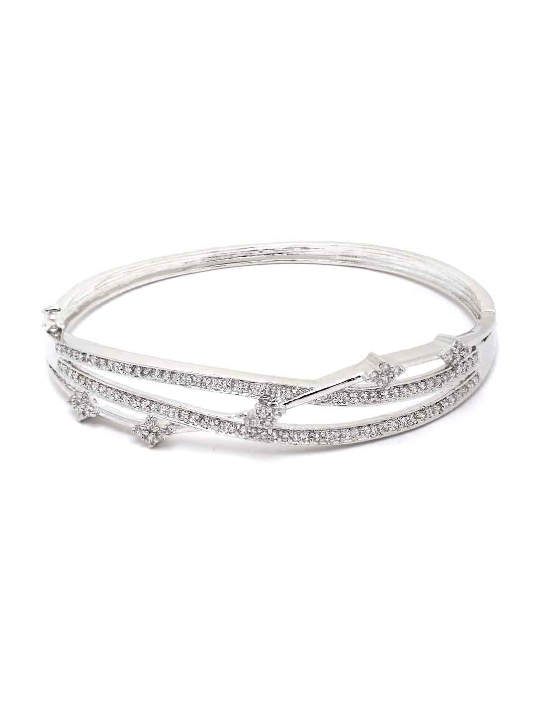 Women White Cubic Zirconia Rhodium-Plated Bangle-Style Bracelet