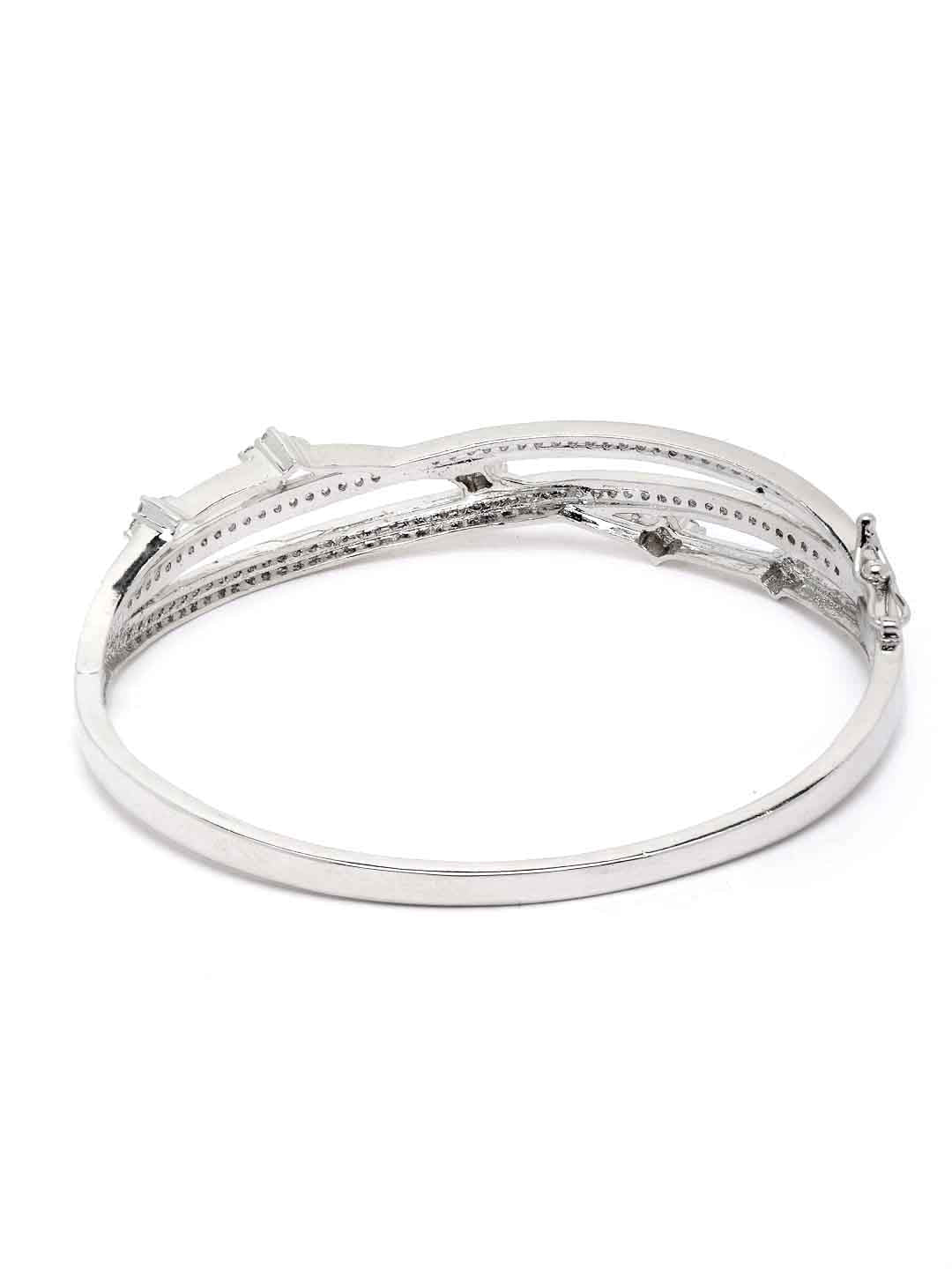 Women White Cubic Zirconia Rhodium-Plated Bangle-Style Bracelet