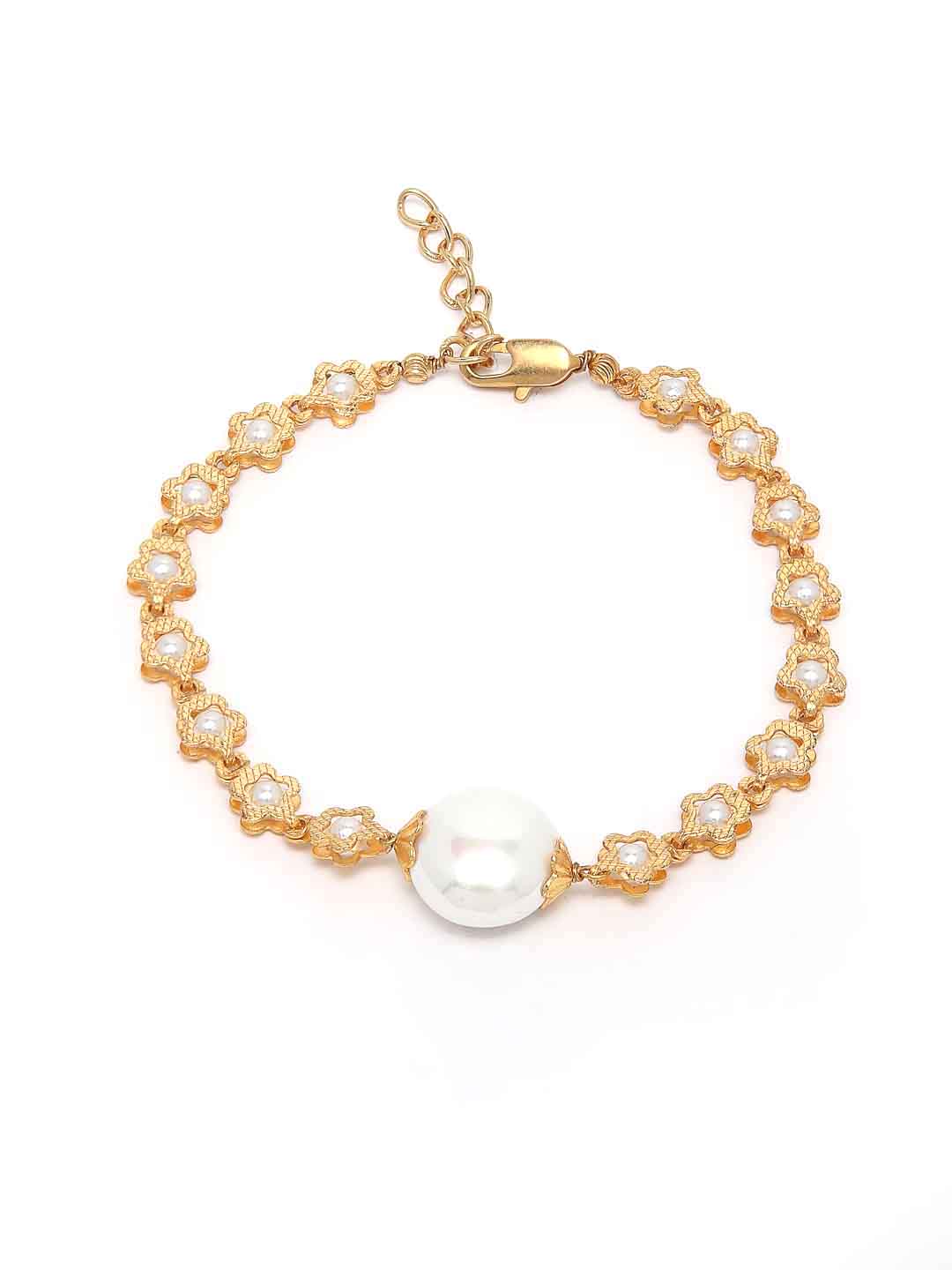 Women Gold-Toned & White Brass Pearls Gold-Plated Charm Bracelet