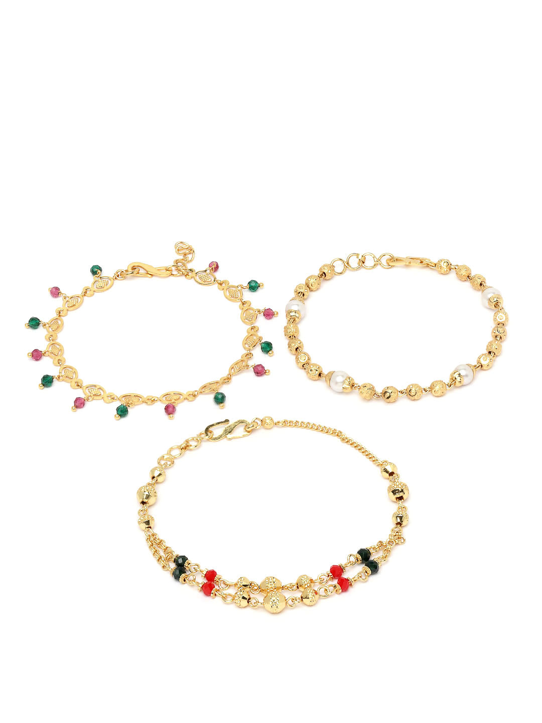 Women Set Of 3 Brass Handcrafted Gold-Plated Multistrand Bracelet