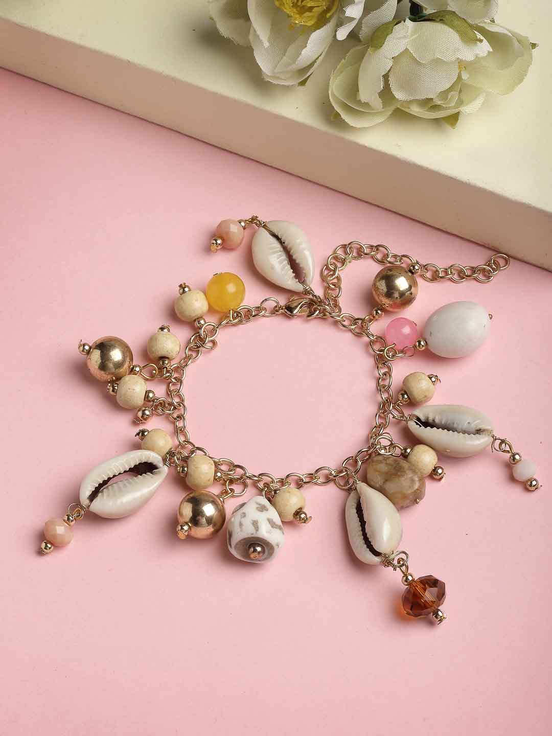 Women Gold-Toned & White Brass Pearls Gold-Plated Charm Bracelet