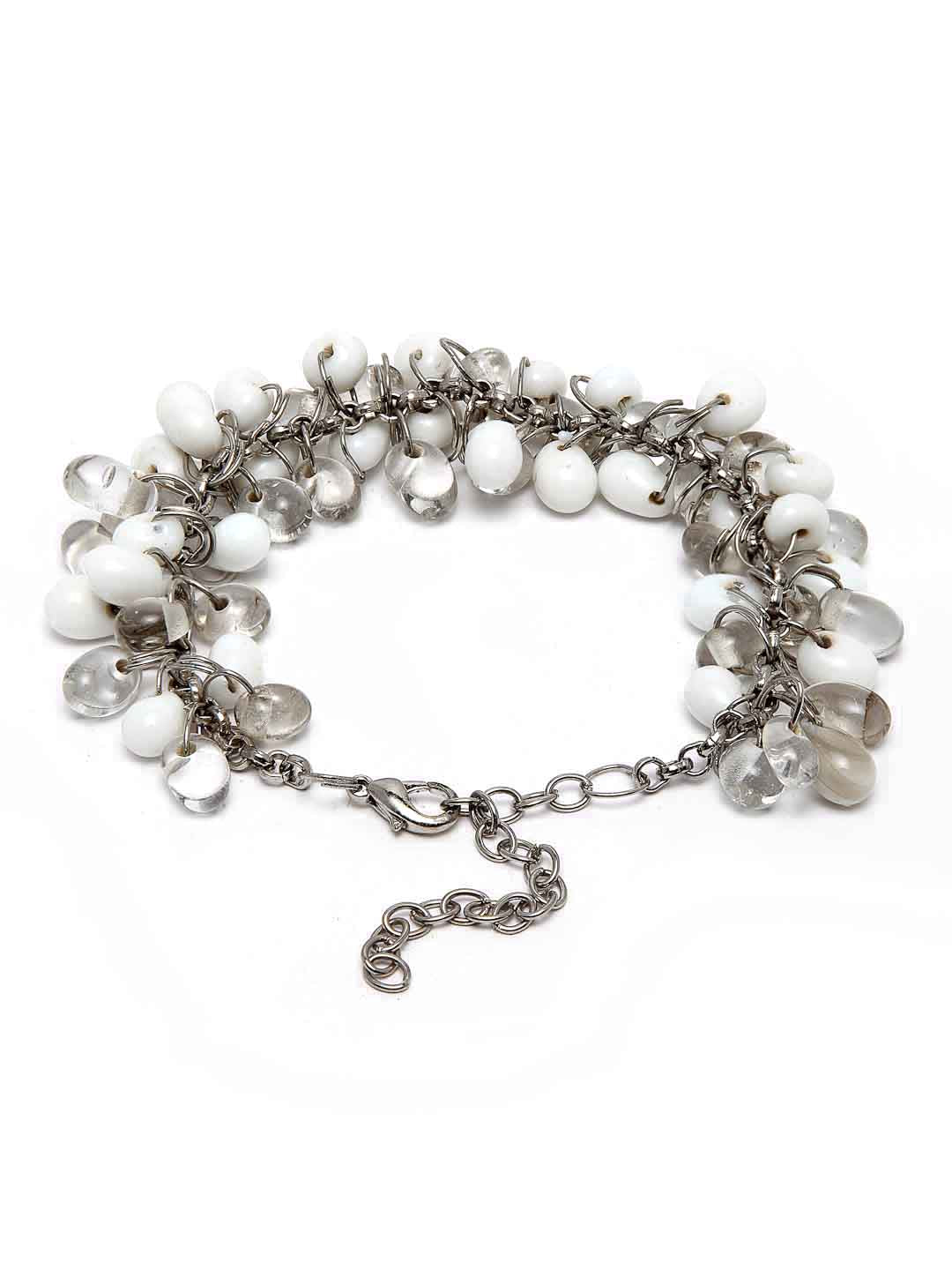 Women Silver-Plated & White Brass Oxidized Charm Bracelet