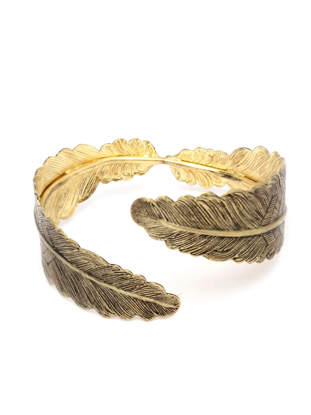 Women Gold-Toned & Black Brass Handcrafted Gold-Plated Cuff Bracelet