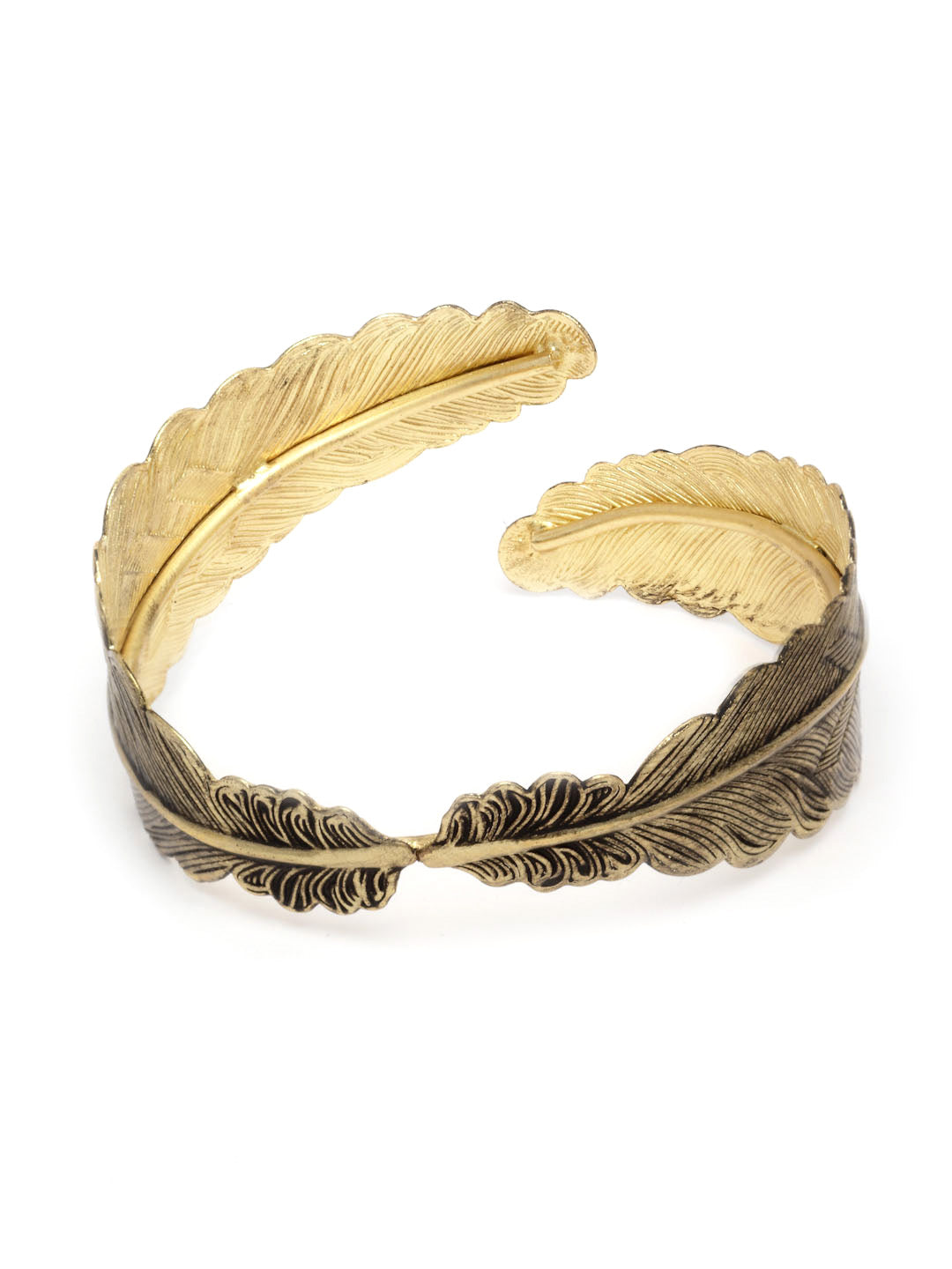 Women Gold-Toned & Black Brass Handcrafted Gold-Plated Cuff Bracelet