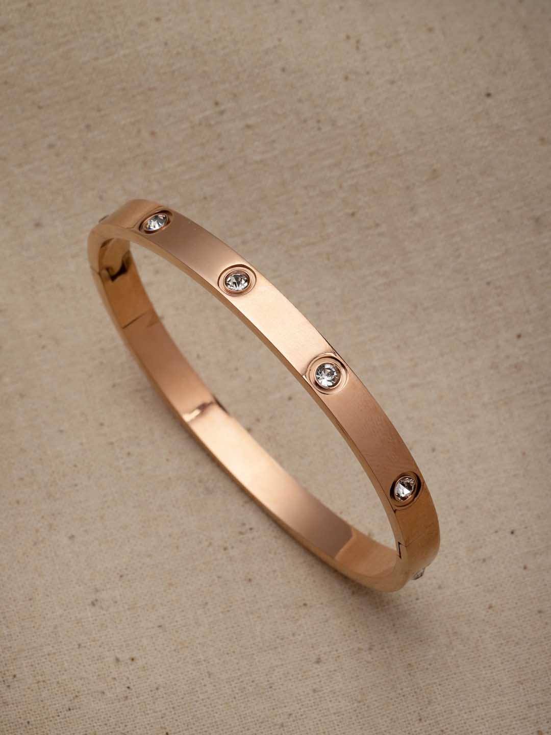 Women Rose Gold & White Handcrafted Rose Gold-Plated Kada Bracelet