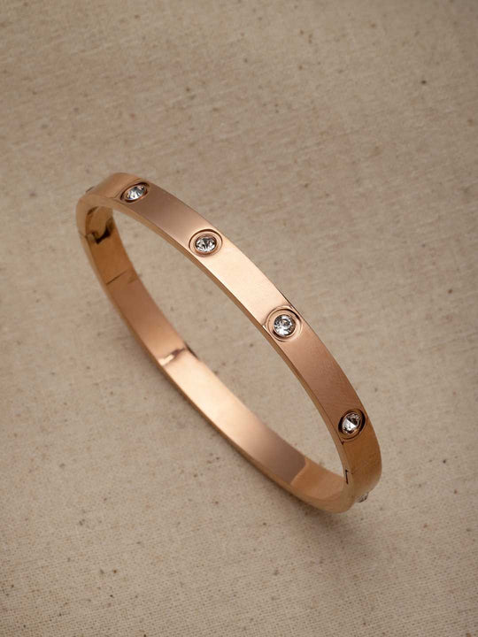 Women Rose Gold & White Handcrafted Rose Gold-Plated Kada Bracelet