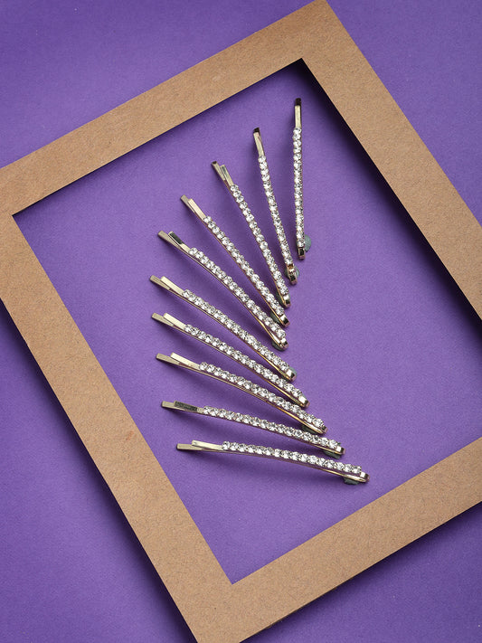 Set of 10 Women Gold-Toned Embellished Bobby Pins